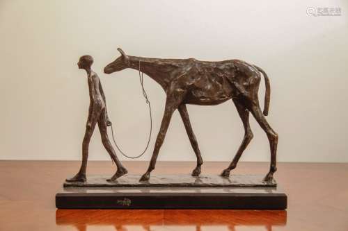 Bronze Figure w/ Horse, Signed