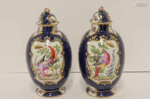 Pair of English Porcelain Cobalt/White Cover Vase