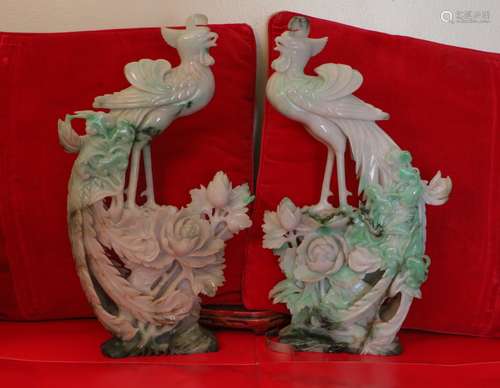 Pair of Chinese Jadeite Carving of Phoenix