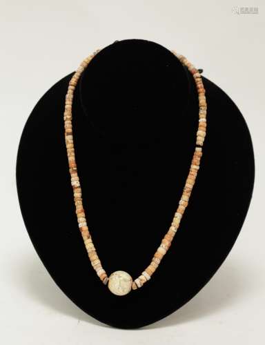 Ancient Calcified Agate Bead Necklace w/Round Bead