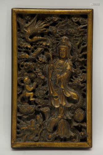 Chinese Wood Carved of Guanyin and Boy