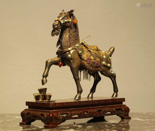 Chinese Silver Horse Carried Jewelry, Marked