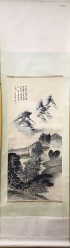 Chinese Ink Landscape Scroll Painting, signed