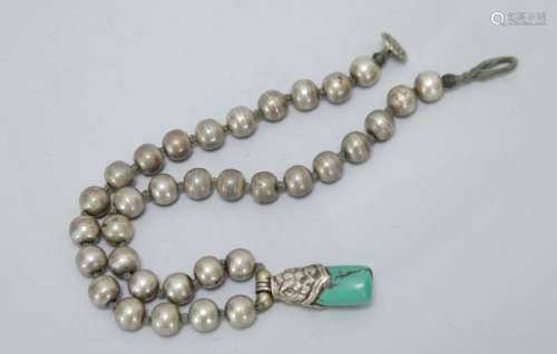 Tibetan Silver Necklace w/ Turquoise Pendant
