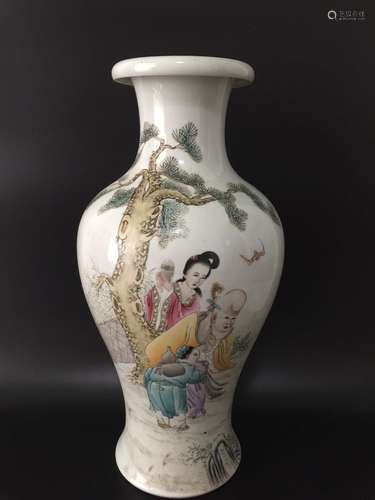 Chinese Famille Rose Porcelain Vase, Marked