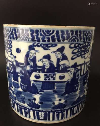 Chinese Blue/White Porcelain Scholar Brush Pot