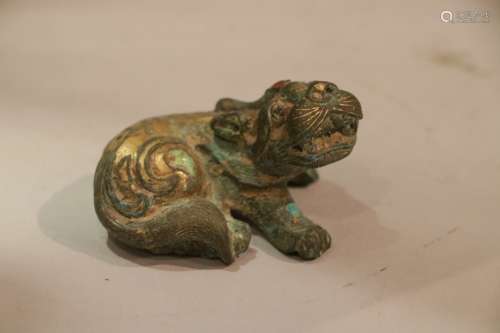 Chinese Bronze Gold & Silver Inlaid Beast