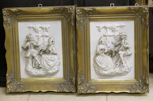 Pair of Framed Bisque Relief