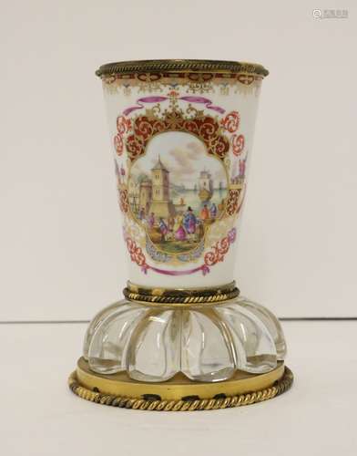 Large Meissen Porcelain Cup on Crystal Base