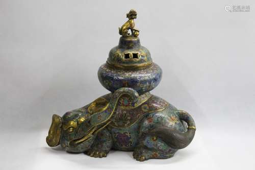 Chinese Cloisonne Incense Burner w/ Elephant