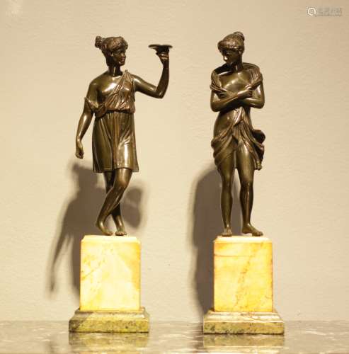 Pair of Bronze Figurine w/ Marble Base