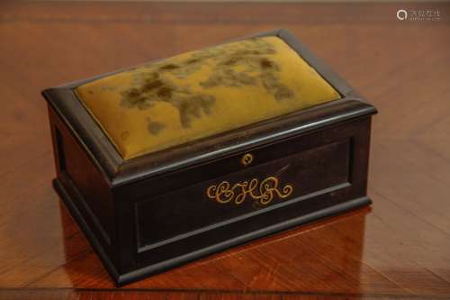 Antique Ebony Wood Jewelry Box Mounted 18K Gold