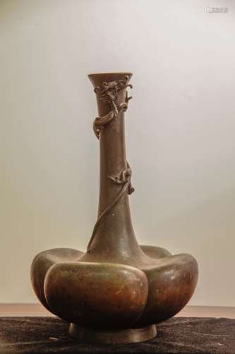 19th C. Japanese Bronze Vase,Signed