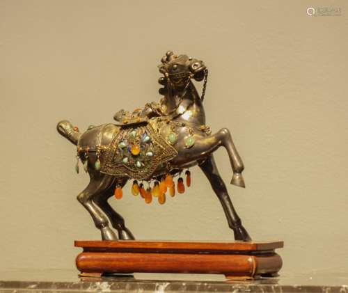 Chinese Silver Horse Carried Jewelry, Marked