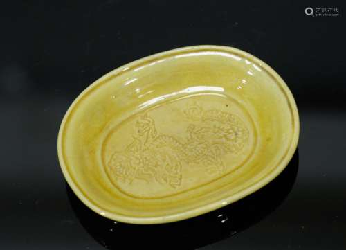 Yellow Glazed Late Qing Porcelain Saucer