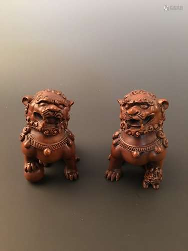 Pair of Huangyan Wood Carving of Fudog