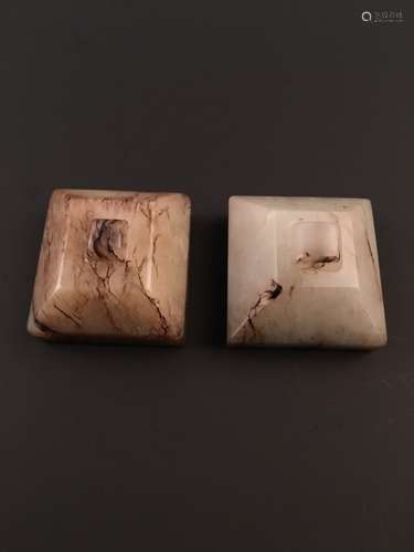 Pair Old White Jade Seal Chop