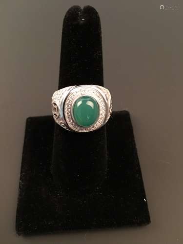 Fine Silver Green Jade Ring