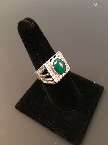 Silver Ring With Green Jade