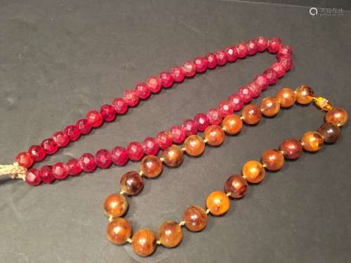 OLD Large Chinese Amber and Gemstone necklaces, 17