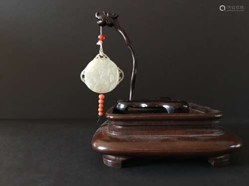 ANTIQUE Chinese White Jade Hanging Pendent, Ming period. Hanger and rest are recent. Pendent 2