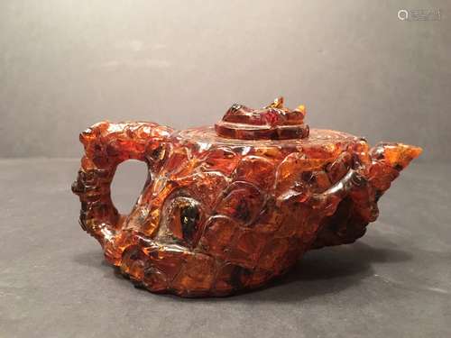 ANTIQUE Large Chinese Amber teapot, 19th century or earlier, 4 1/2