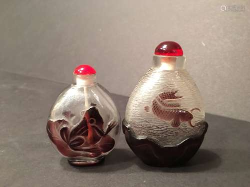 OLD pair Chinese Peking Glass snuff bottles, 3