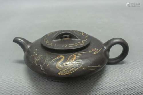 Chinese Gilt Zisha Teapot, Marked