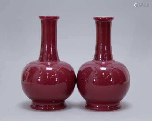 Pair of Chinese Peach Bloom Porcelain Vase