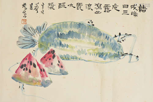 A CHINESE SCROLL PAINTING OF MELON MOTIF, AFTER LAI CHUSHENG