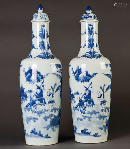 Two Blue and White Porcelain Vases with Lid