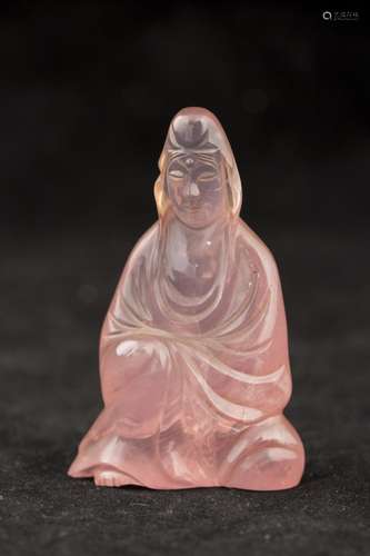 CHINESE ROSE QUARTZ CRYSTAL OF GODDESS STATUE