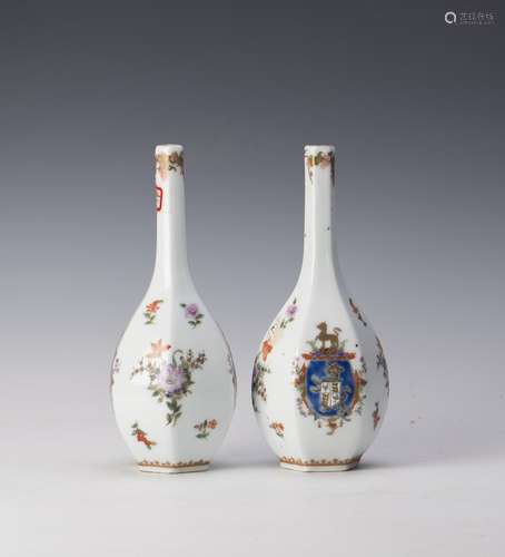 A PAIR OF FAMILLE ROSE FLORAL VASES