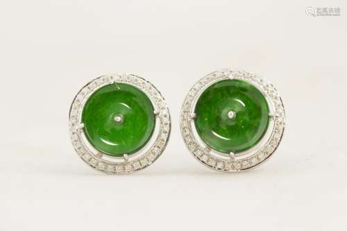 PAIR OF NATURAL GREEN JADEITE JADE STUDS, GIA CERTIFICATE