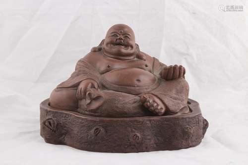 Chinese Zisha Yixing Clay Laughing Buddha Sculpture