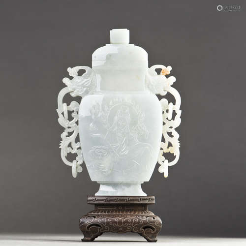 A CHINESE JADEITE JADE VASE OF BALUSTER FORM