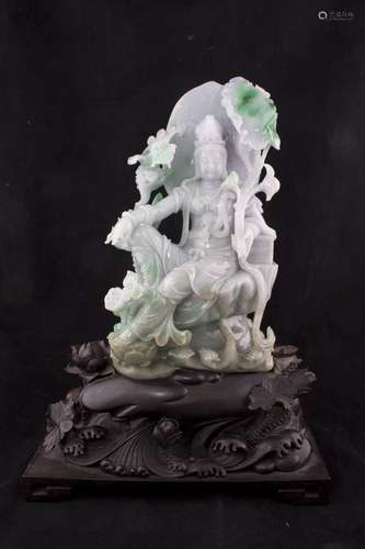 SEMI-TRANSLUCENT GUANYIN JADEITE JADE STATUE