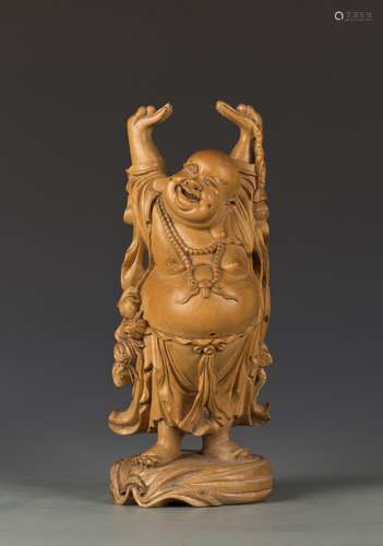 A Boxwood  Maitreya Sculpture