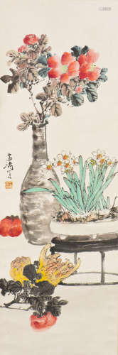A CHINESE SCROLL PAINTING OF SRPING MOTIF, AFTER WANG XUETAO