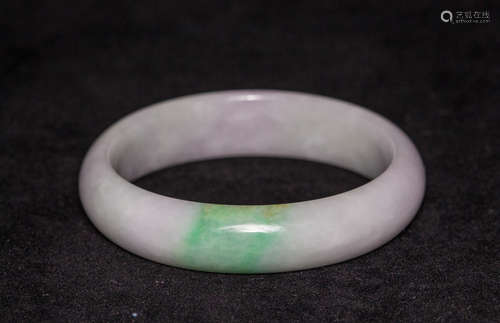 A TRANSLUCENT NATURAL PURPLE AND GREEN JADE BANGLE WITH GIA CERTIFICATE