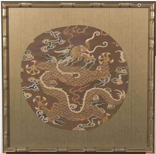 A FRAMED DRAGON EMBROIDERY