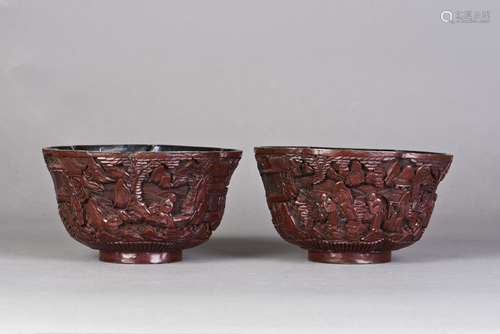 A PAIR OF CHINESE CINNEBAR LACQUERED BOWLS