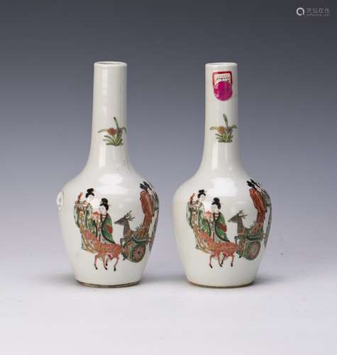 TWO FAMILLE VASES WITH PAINTING OF BEAUTIES