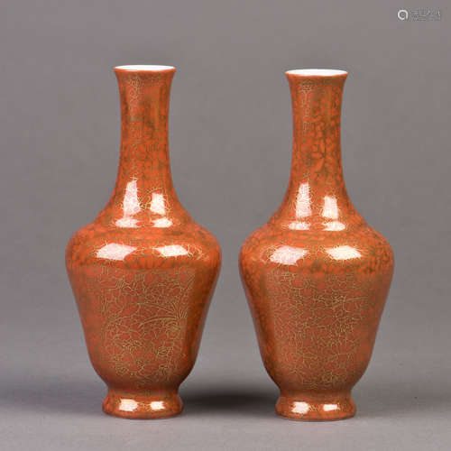 A PAIR OF TENNE-GLAZED PORCELAIN VASES