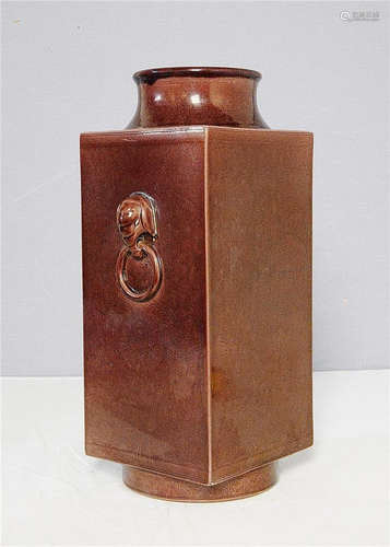 Chinese Monochrome Brown Glaze Porcelain Square Vase With Mark