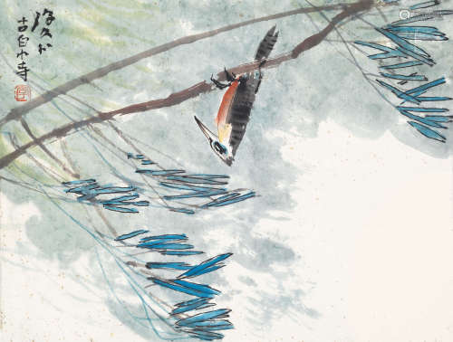 李琼久 啄木鸟 1970年代作 设色纸本
