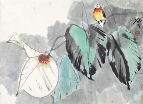 李琼久 桐花小鸟 1970年代作 设色纸本