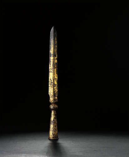 16世纪 铁鋄金枪头 西藏 铁、金