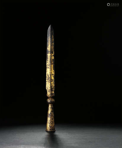 16世纪 铁鋄金枪头 西藏 铁、金