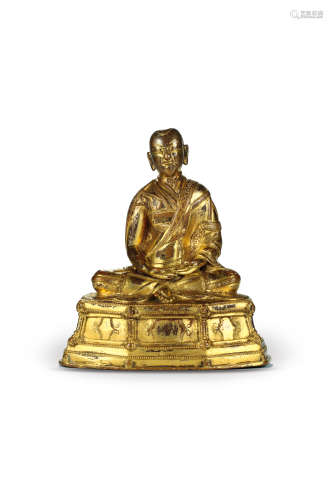 16世纪 铜鎏金上师像 西藏 合金铜鎏金